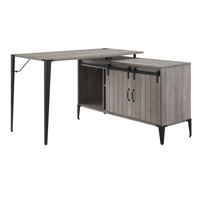 ExpressThrough L-Shaped Metal Base Writing Desk with Power Outlet