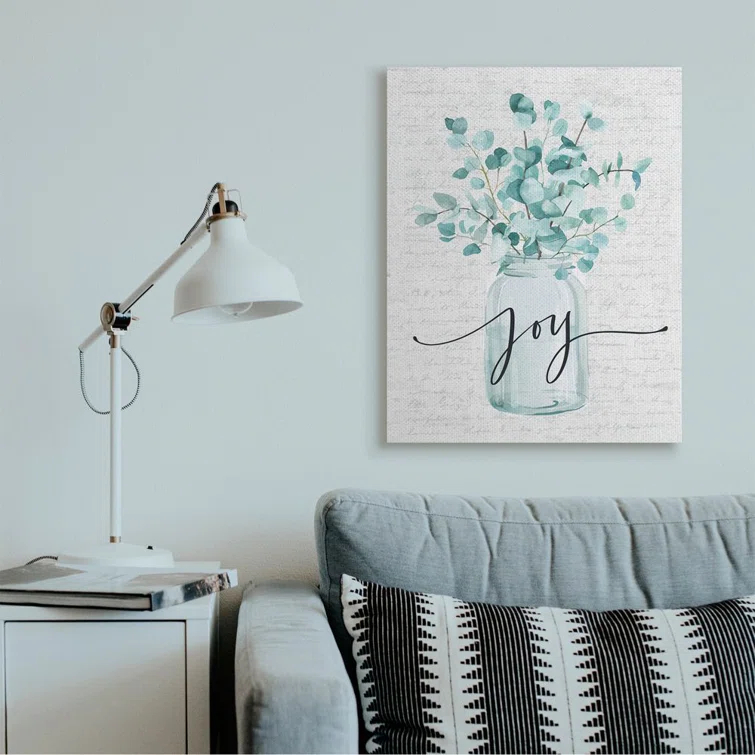 Stupell Industries " Aqua Blue Plant Leaves In Jar Joy Text Design " by Lettered And Lined
