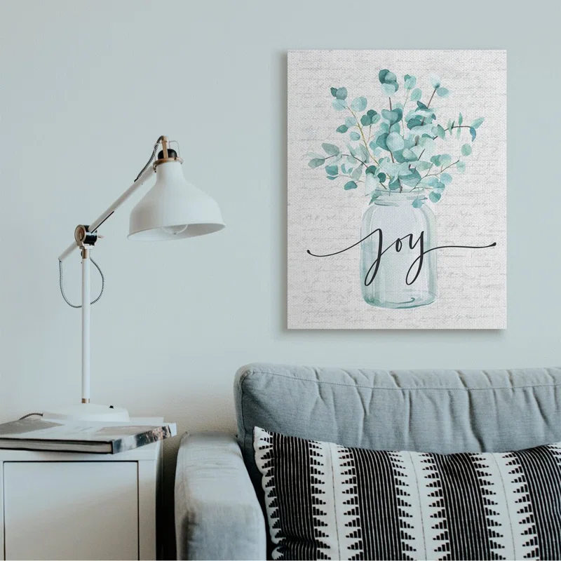 Stupell Industries " Aqua Blue Plant Leaves In Jar Joy Text Design " by Lettered And Lined