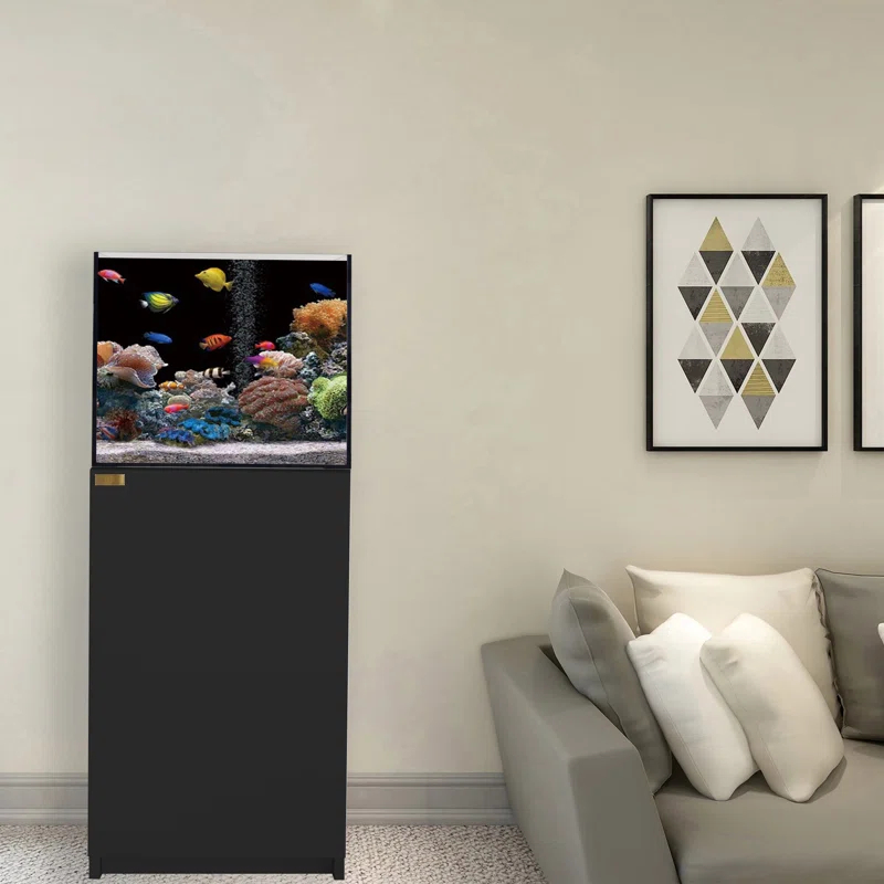 AQUA DREAM 63 Gallon Coral Reef Aquarium Tank With Ultra Clear Glass And Built In Sump All Black