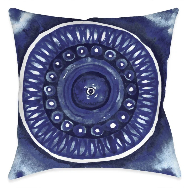 Laural Home Indigo Shibori Round Geometric Reversible Throw Pillow