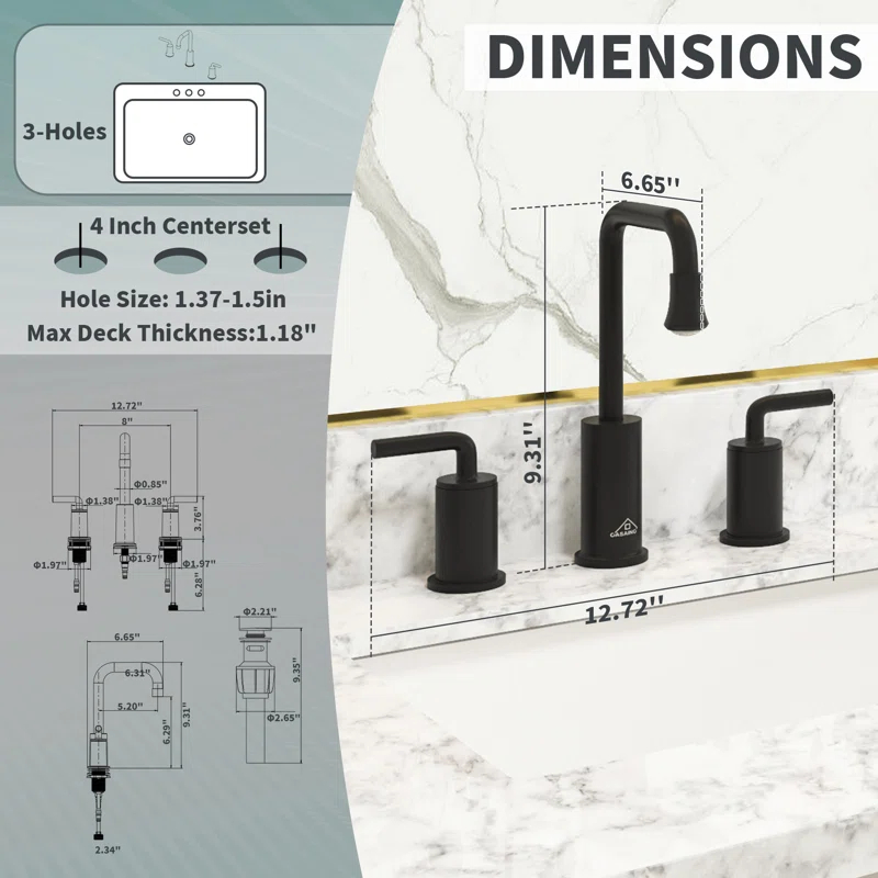 CASAINC KCLT0036MB Willow 2-handle Black Bathroom Sink Faucet with LED Temperature Color