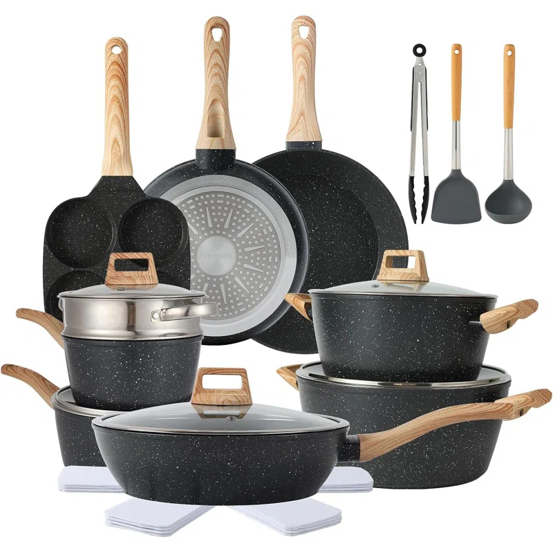 BN-LINKKL 21PCS Pots And Pans Set Non Stick Cookware Set Nonstick With Cooking Set (Black, 21Pieces)