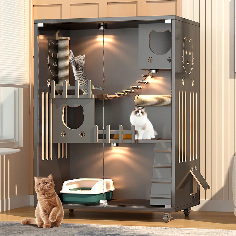 Tucker Murphy Pet™ Desara Wooden Cat Villa, Large Cat Enclosure, Indoor Enclosed Cat House