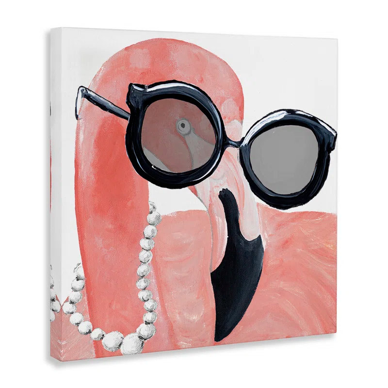 Stupell Industries Glam Fashion Pink Flamingo Sunglasses Pearls Bird Graphic Art