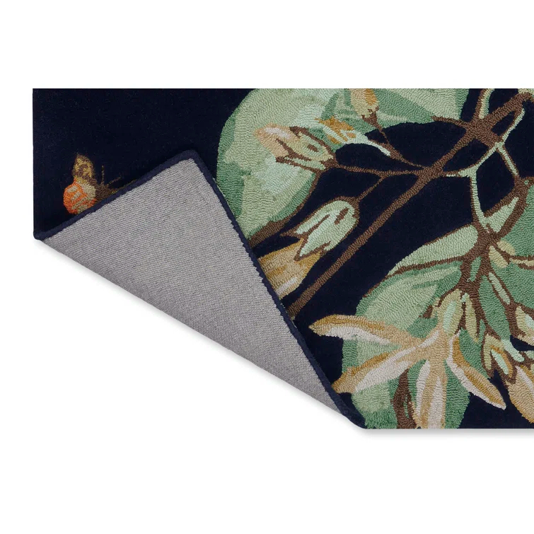 Hand-Tufted Navy Wool and Viscose Floral Area Rug, 8'2'' x 11'5''