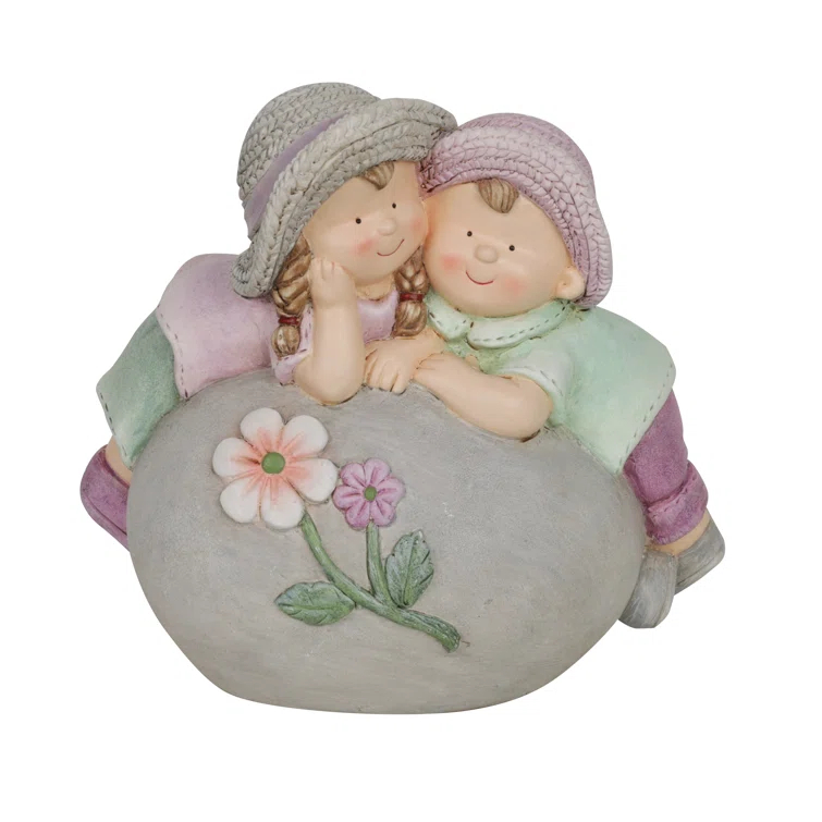 Alpine 11"H Children Leaning on Stone Garden Statue