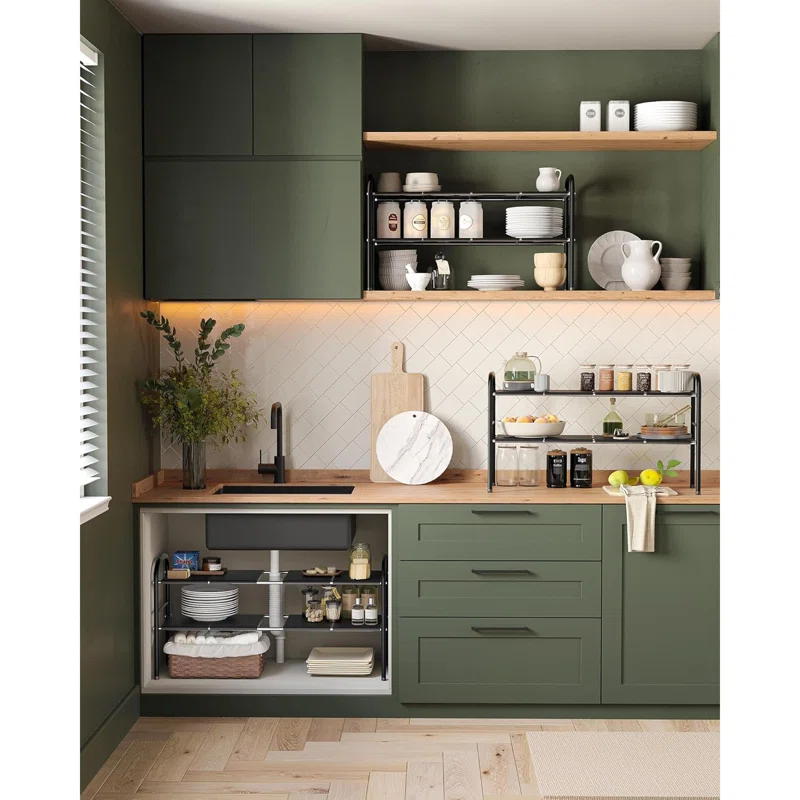 THE GLAMOUR BOUTIQUES Under Sink Organizers And Storage, 2 Tier Expandable Under Cabinet Organizer Shelf With 8 Removable Panels,Expandable Shelf For Cupboard,Kitchen,Bathroom,Shoe Storage Rack