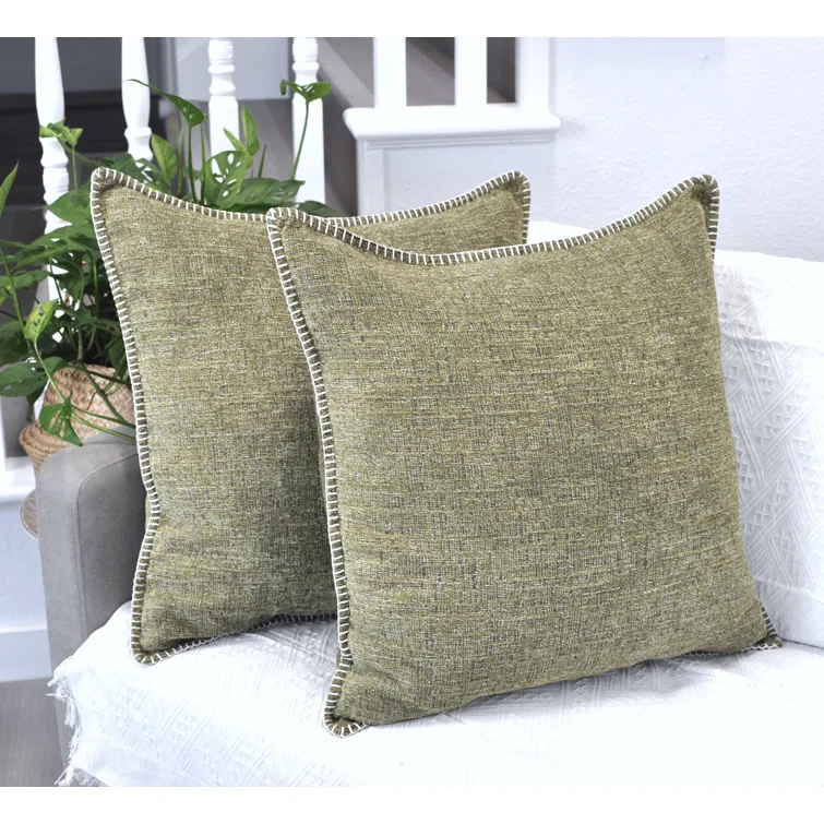 Oveesha Soft Chenille Throw Pillow Covers With Stitched Edge (Set of 2)