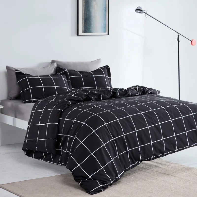 Sleep Zone Twill Plaid Duvet Cover Set