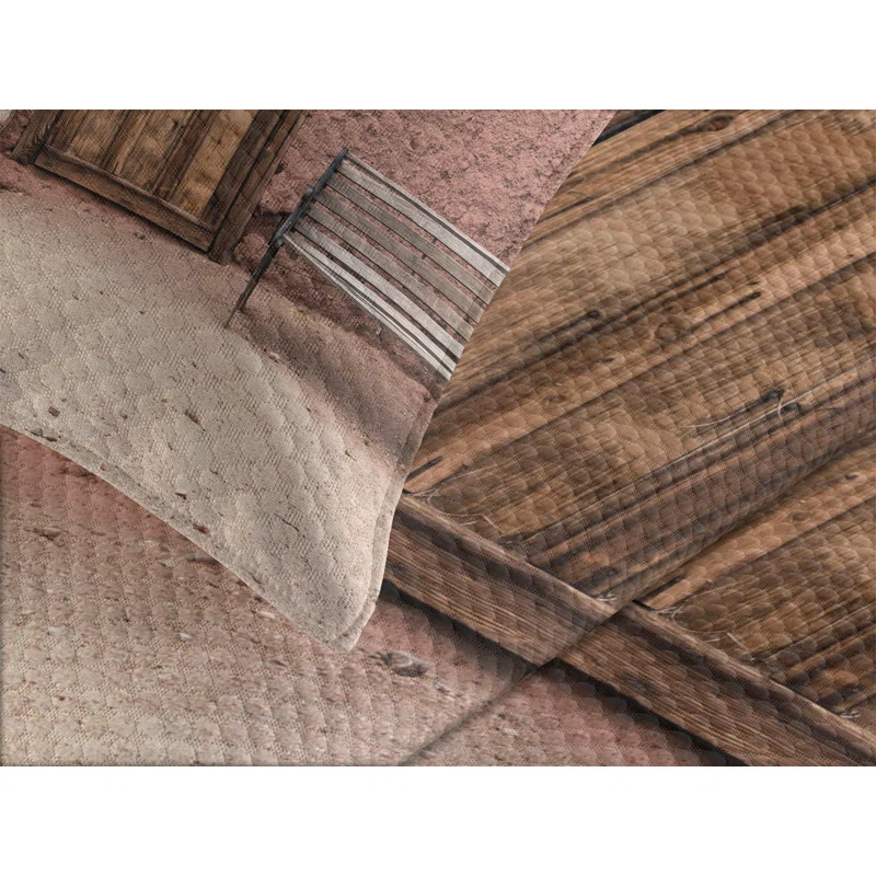 Ambesonne Barn Wood Wagon Wheel Bedspread Set Farmhouse Umber Pale Brown