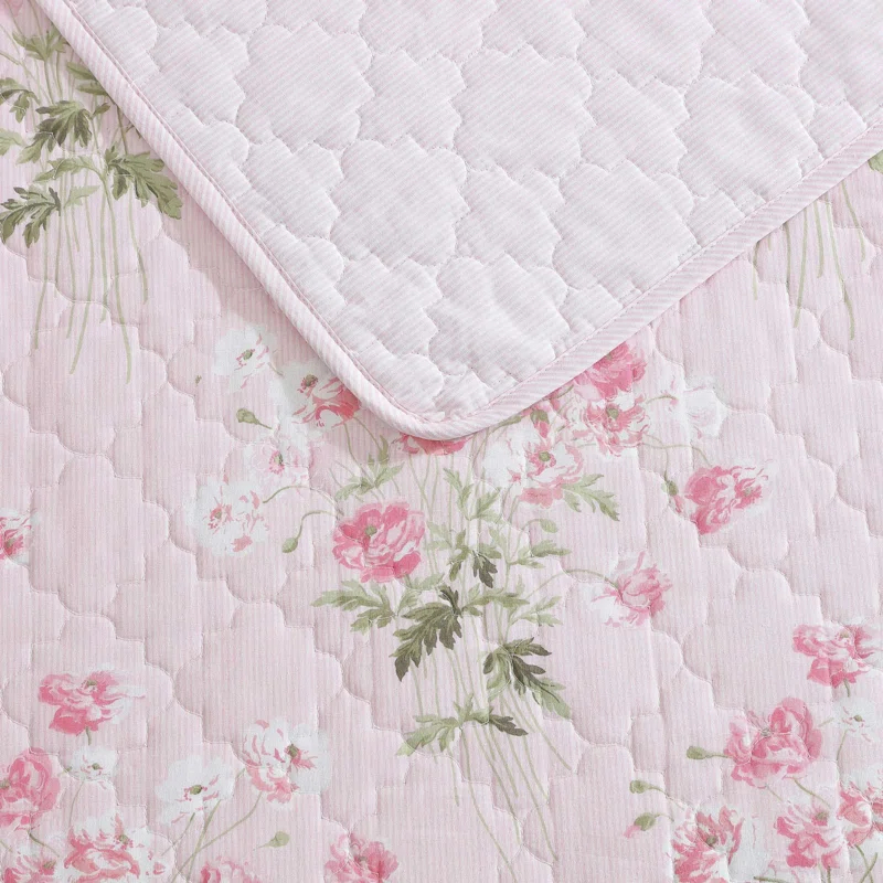 Laura Ashley Veronicas Bouquet Cotton Reversible Pink Quilt Set