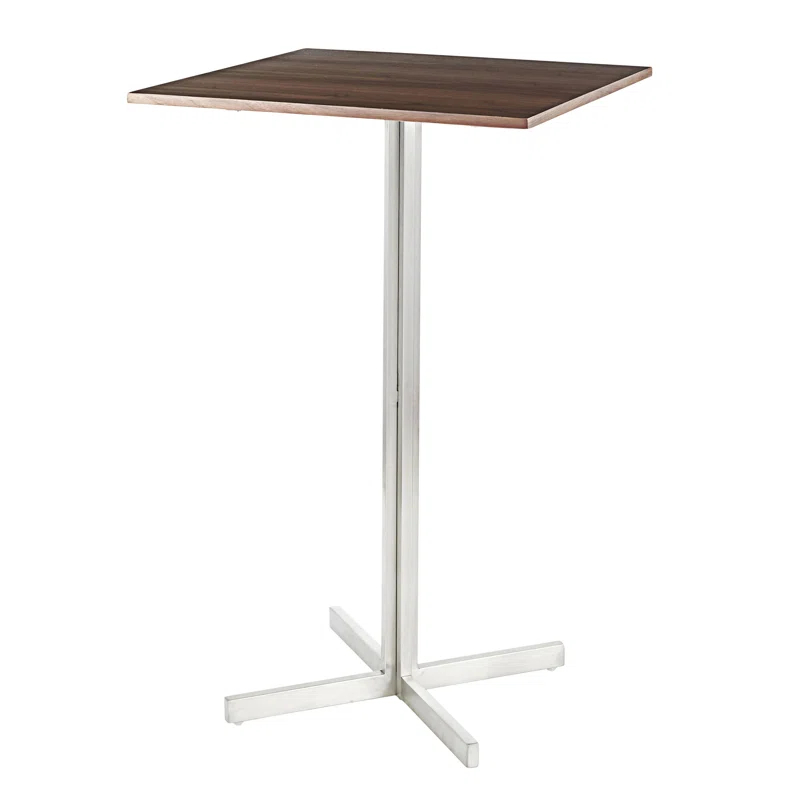 Fuji Contemporary Square Bar Table In Stainless Steel With Wood Top By Lumisource