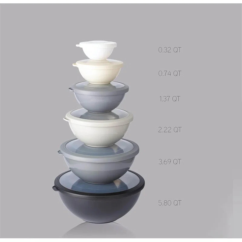 WRIWON 12 Piece Nesting Bowls Set includes 6 Prep Bowls and 6 Lids