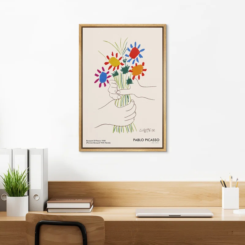 SIGNLEADER Bouquet of Peace (Flower Bouquet With Hands) Pablo Picasso Floral- Framed Canvas Print Wall Art Work