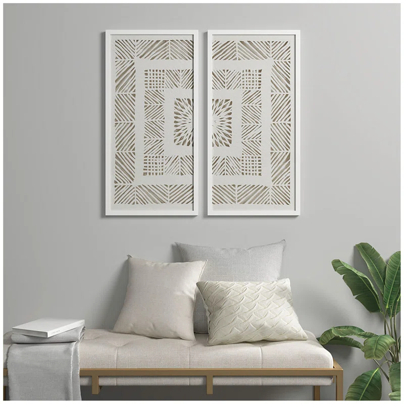 Dakota Fields Framed Geometric Rice Paper Panel Shadowbox Wall Décor (Set of 2)