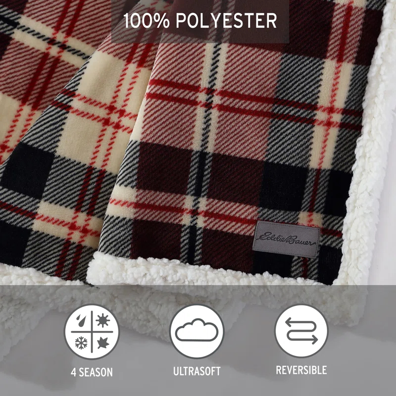 Eddie Bauer Printed Plush Fleece/Sherpa Throw Blankets