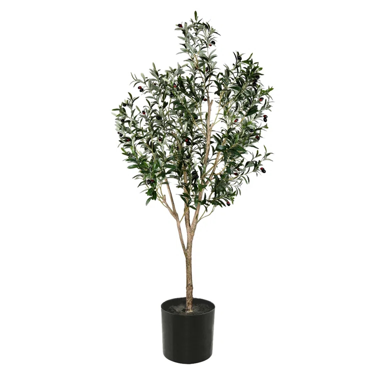 Vickerman Artificial Green Olive Tree in Black Planters Pot.