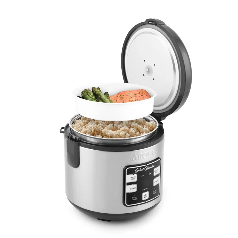 Aroma Aroma Select Stainless Rice Cooker, 4-cup (uncooked) / 8-cup (cooked), Stainless Steel Inner Pot, Multicooker, Steamer, 2 Qt
