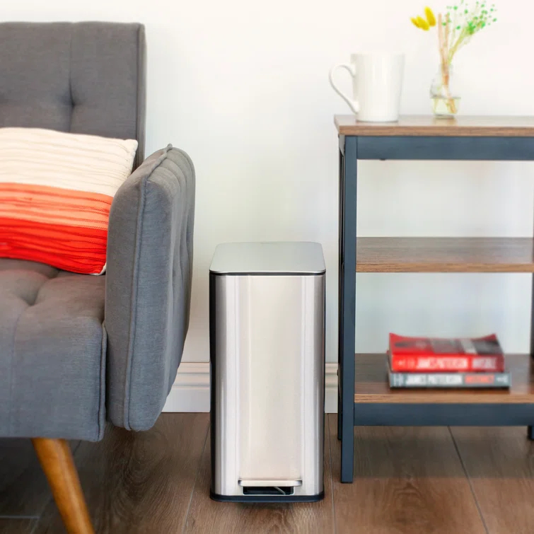 Wayfair Basics® 2.6 Gallon Stainless Steel Rectangular Step On Bathroom Trash Can