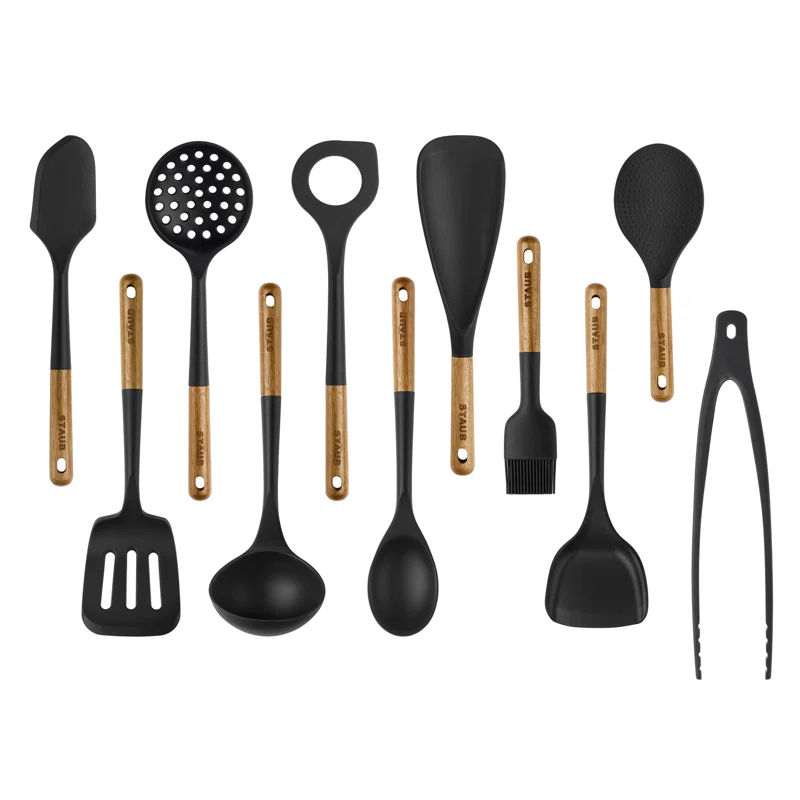 Staub Staub Silicone with Wood Handle 11-Piece Cooking Utensil Set
