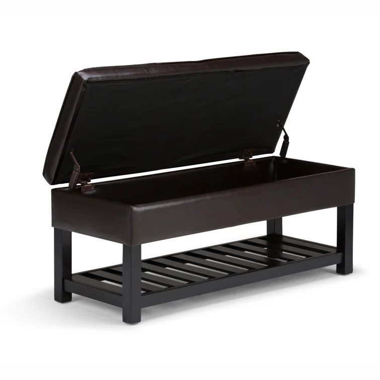 Simpli Home Cosmopolitan 44"W Transitional Tufted Storage Ottoman Bench with Lift Top