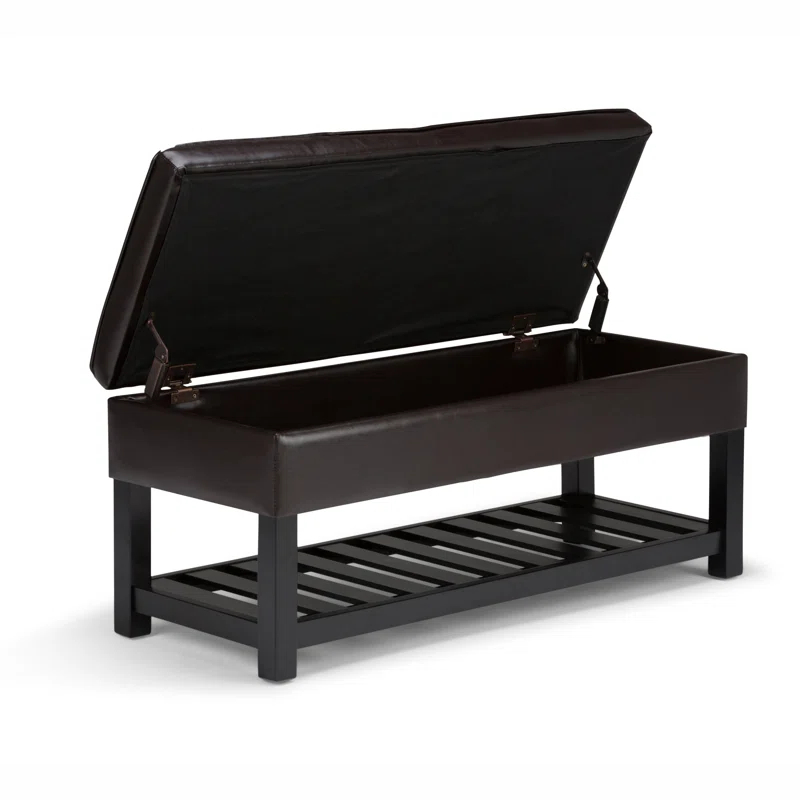 Simpli Home Cosmopolitan 44"W Transitional Tufted Storage Ottoman Bench with Lift Top