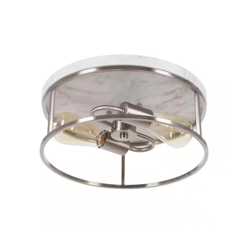 Marshel 13"W 2-Lightwith Black Marbled Base Flush Mount Light Fixture