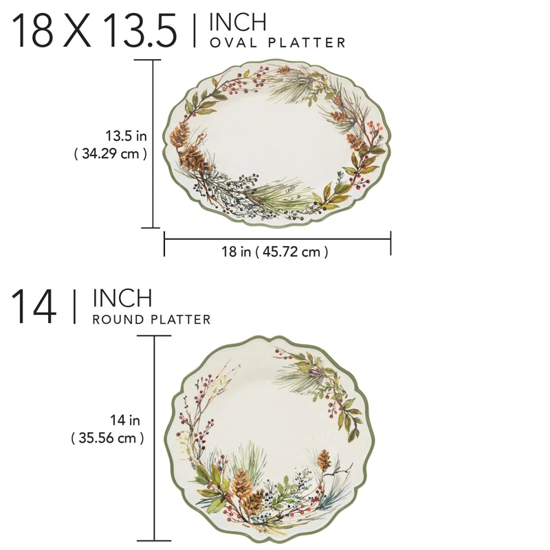 Winters Forest Melamine 2pc Platter Set - round 14" Oval 18" x 13.5 (Set of 2)