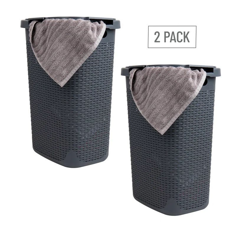 Mind Reader Mind Reader 60L Slim Laundry Hamper, Clothes Basket, Lid, Wicker Style, Plastic