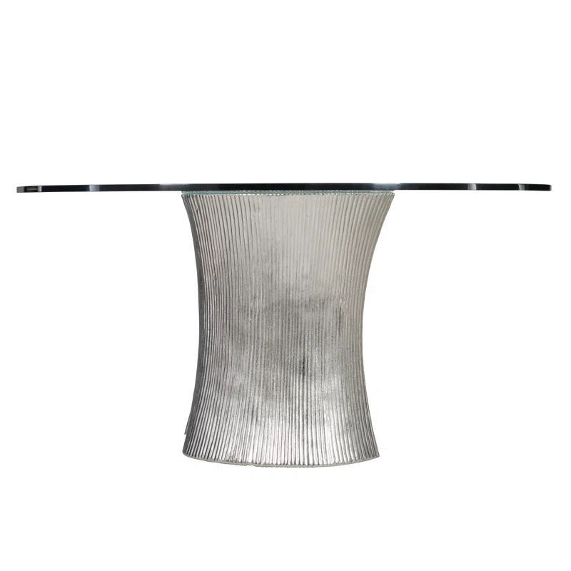 Serpentine Round Glass Top Metal Base Dining Table