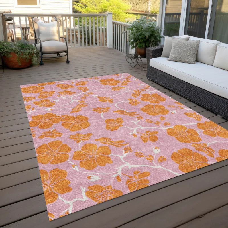 Machine Washable Indoor/Outdoor Chayden ACN1034 Pink Rug
