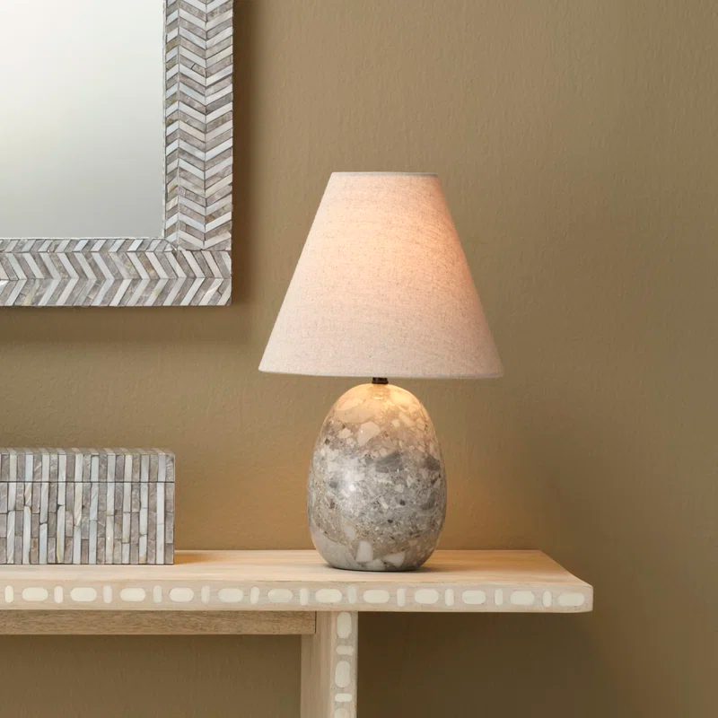 Jamie Young Company Capsule Travertine Table Lamp With Linen Shade