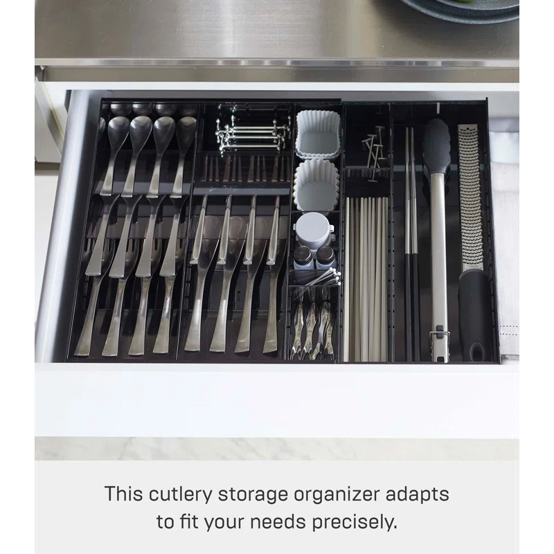 Yamazaki Home Yamazaki Home Expandable Cutlery Kitchen Utensils Storage Multi-Compartment Silverware Organizer