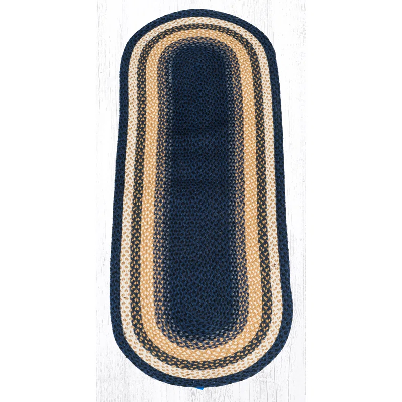 Earth Rugs Light Blue/Dark Blue/Mustard Braided Area Rug