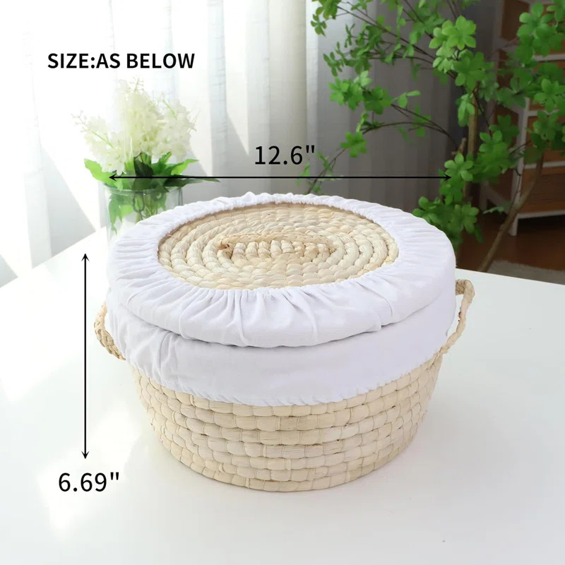 Gracie Oaks Round Bread Basket Serving Woven Bread Baskets Wicker Basket Sourdough Proofing Basket With Removable Liner And Cover  Wicker