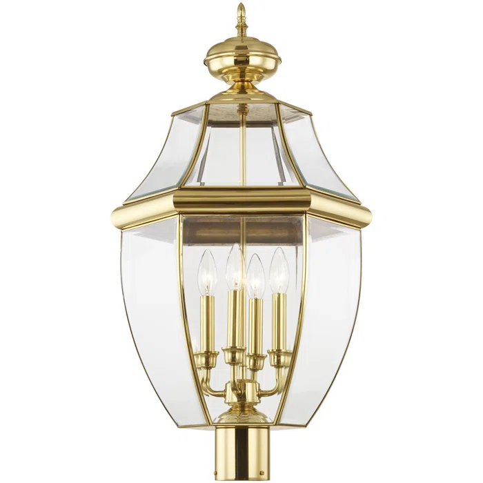 Lighting Lumens 4 Light Outdoor Post Lantern Pendant Lighting Fixture - Clear Beveled Glass Shade