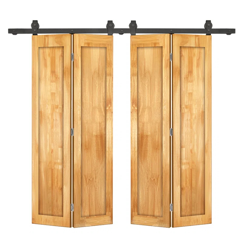 Calhome 1 Panel Shaker Pine Wood Double Bi-Fold Door with Sliding Barn Door Hardware Kit
