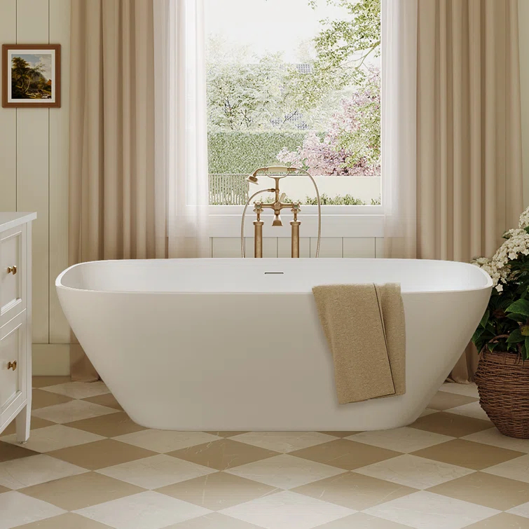 Staykiwi 67'' x 29'' Freestanding Soaking Plastic / Acrylic Bathtub JJCS04BT-67