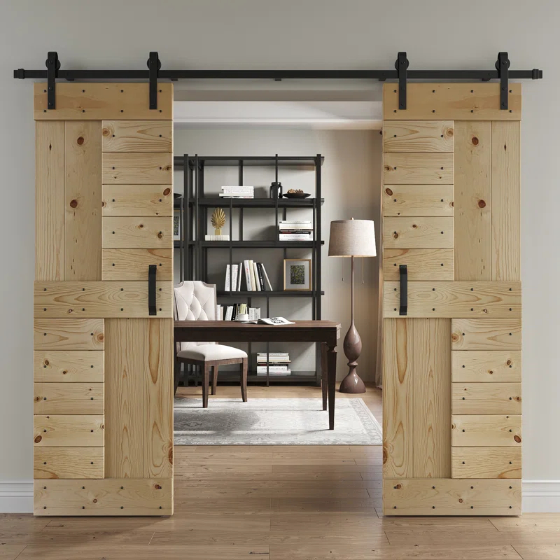Coast Sequoia 84'' Solid Wood Paneled with Installation Hardware Kit Barn Door