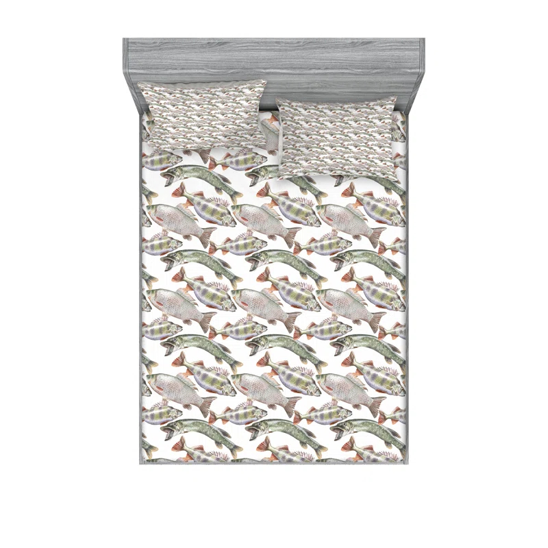 Ambesonne Ambesonne Fishes Fitted Sheet & Pillow Sham ,Multicolor