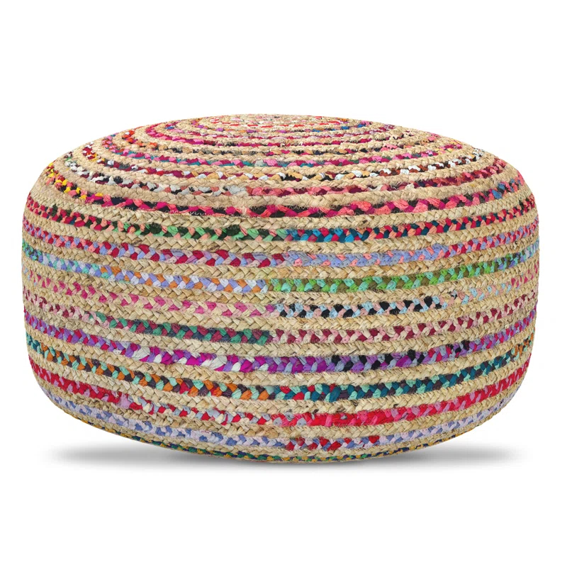 Simpli Home Margo 20"W Cotton and Jute Boho-style Pouf