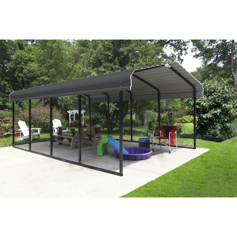 Arrow Steel Carport, 12 ft. x 20 ft. x 7 ft. Galvanized Black/Charcoal