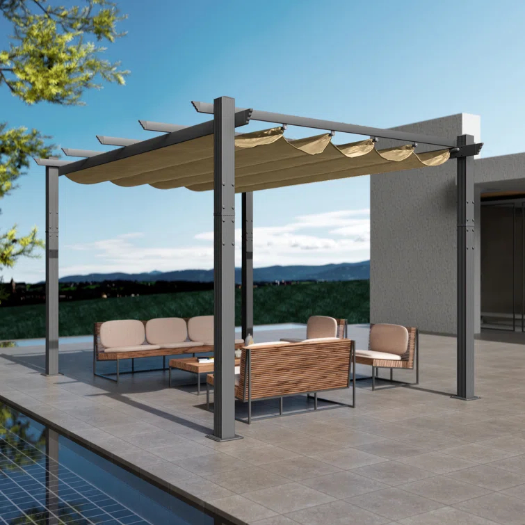 Kozyard Atlantics Outdoor Retractable Pergola with Sun Shade Canopy 10' x 13'