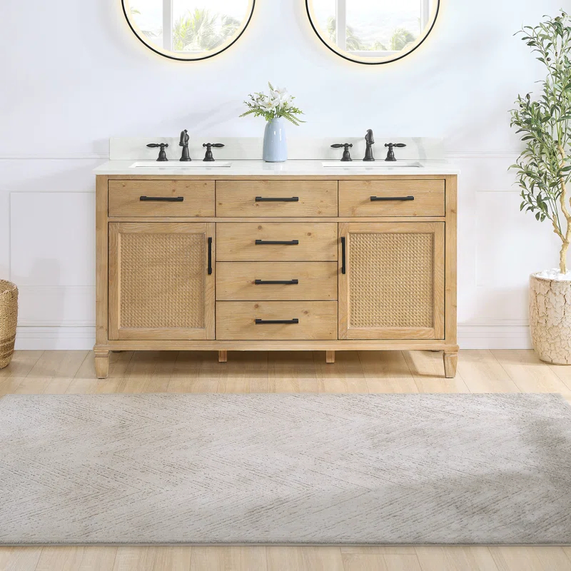 Altair Solana 59.2" Double Bathroom Vanity Base Only in Weathered Fir