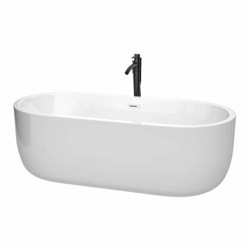 Wyndham Collection WCOBT101371SWATPBK Juliette 71'' x 31.5'' Freestanding Soaking Acrylic Bathtub with Faucet