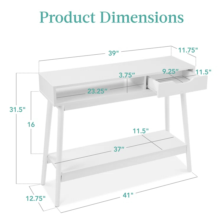 George Oliver Khassidy Mid-Century Modern Hallway Console Table, Space-Saving Sofa Table w/ Cubby, Drawer