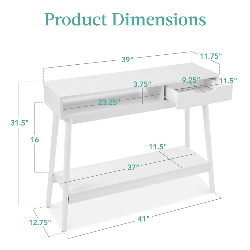 George Oliver Khassidy Mid-Century Modern Hallway Console Table, Space-Saving Sofa Table w/ Cubby, Drawer