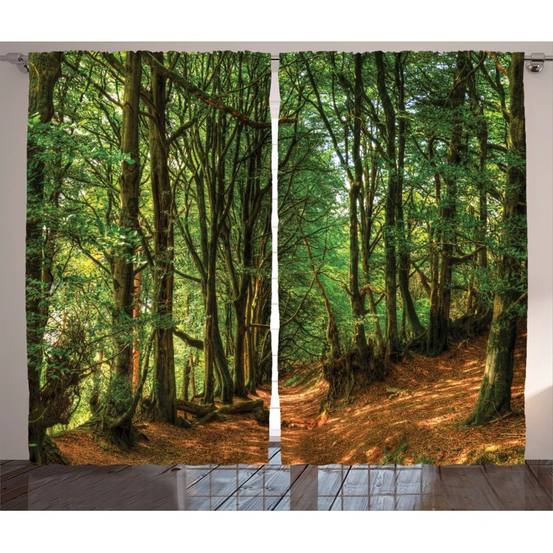 Ambesonne Woodland Semi-Sheer Rod Pocket Curtain Panels (Set of 2)