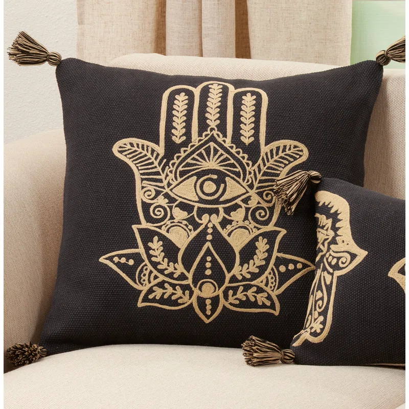 Saro Dinah Collection Embroidered Cotton Pillow Cover